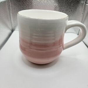 Pink and White Ombre Ceramic Mug with Metallic Gold Trim